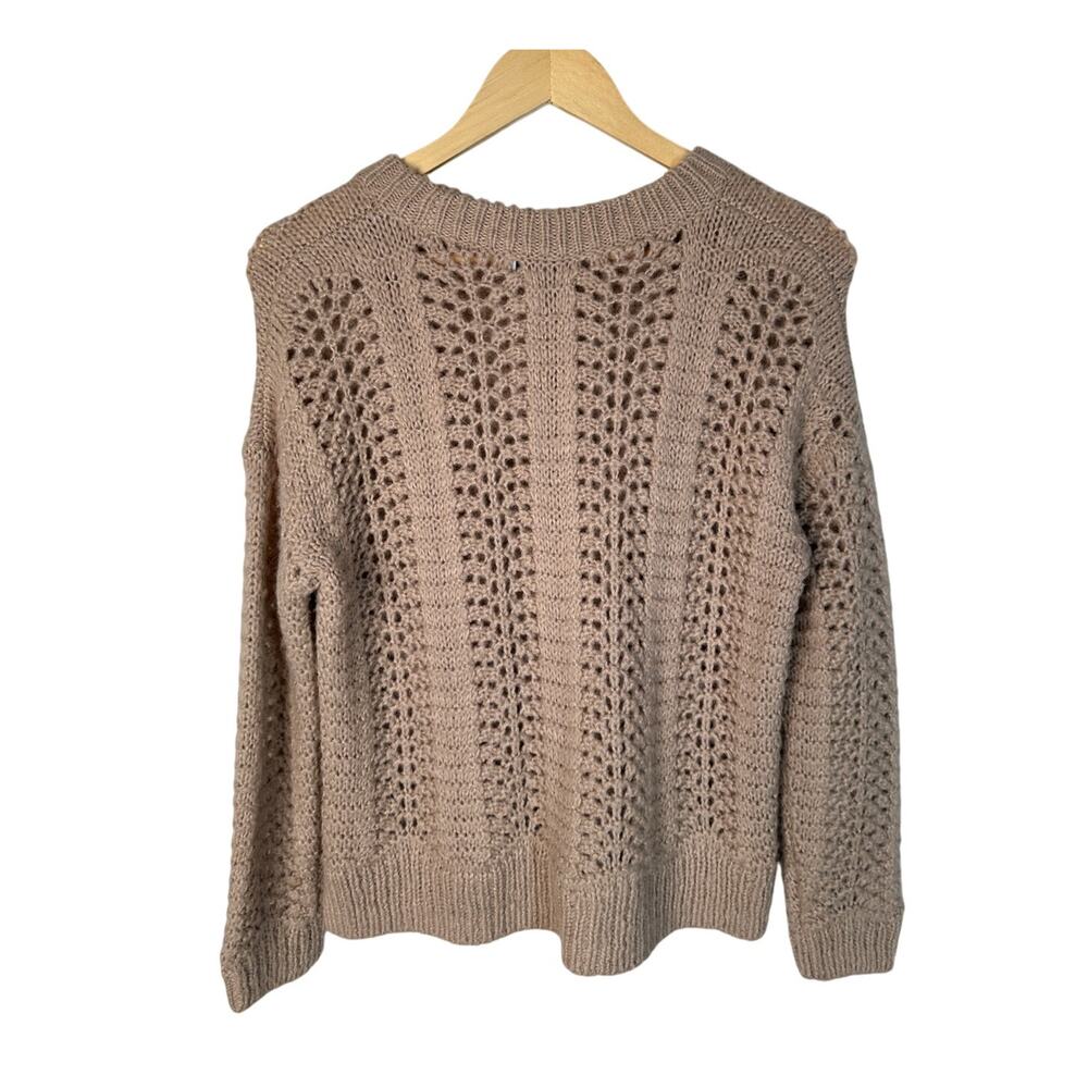 Madewell S Windemere Wool Alpaca $95 Open Knit Crochet Boxy Sweater Taupe Beige - Picture 3 of 7